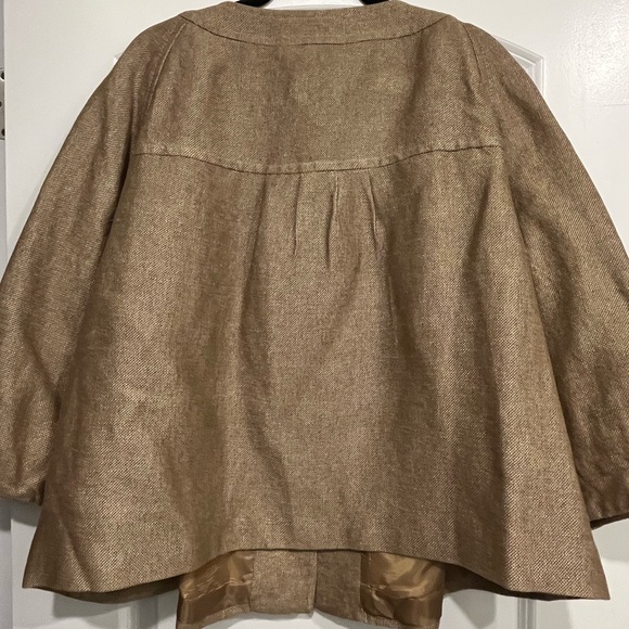 Michael Kors Plus Metallic Gold Linen Blend 3/4 Sleeve Cropped Cape Jacket 3X - Picture 2 of 6
